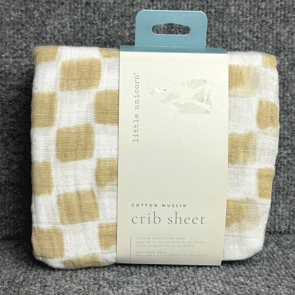 Little Unicorn NWT cotton muslin crib sheet tan check neutral baby toddler bed